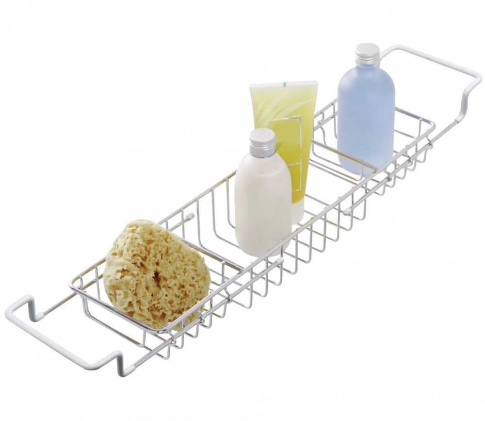 Badkarsbricka i metall, Utdragbar, TELESCOPIC BATH TUB TRAY, 58-92 x 13 x H 8 cm, Silver i gruppen Förvaring / Badrumsförvaring / Bad- och duschkorgar hos SmartaSaker.se (40075)