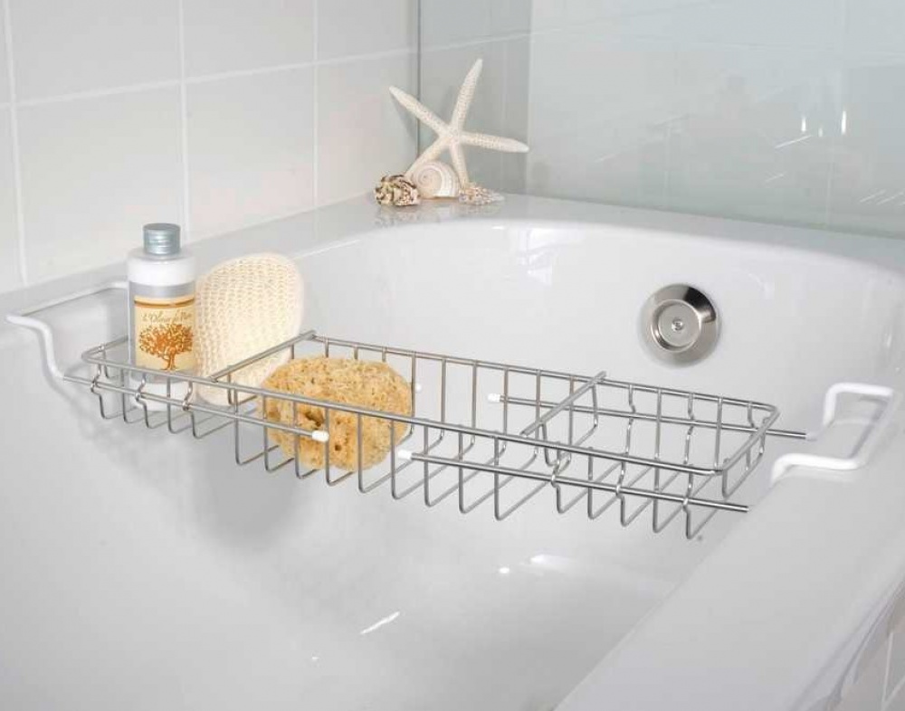 Badkarsbricka i metall, Utdragbar, TELESCOPIC BATH TUB TRAY, 58-92 x 13 x H 8 cm, Silver i gruppen Förvaring / Badrumsförvaring / Bad- och duschkorgar hos SmartaSaker.se (40075)