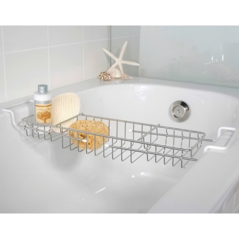 Badkarsbricka i metall, Utdragbar, TELESCOPIC BATH TUB TRAY, 58-92 x 13 x H 8 cm, Silver i gruppen Förvaring / Badrumsförvaring / Bad- och duschkorgar hos SmartaSaker.se (40075)