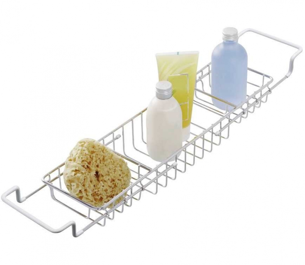 Badkarsbricka i metall, Utdragbar, TELESCOPIC BATH TUB TRAY, 58-92 x 13 x H 8 cm, Silver i gruppen Förvaring / Badrumsförvaring / Bad- och duschkorgar hos SmartaSaker.se (40075)