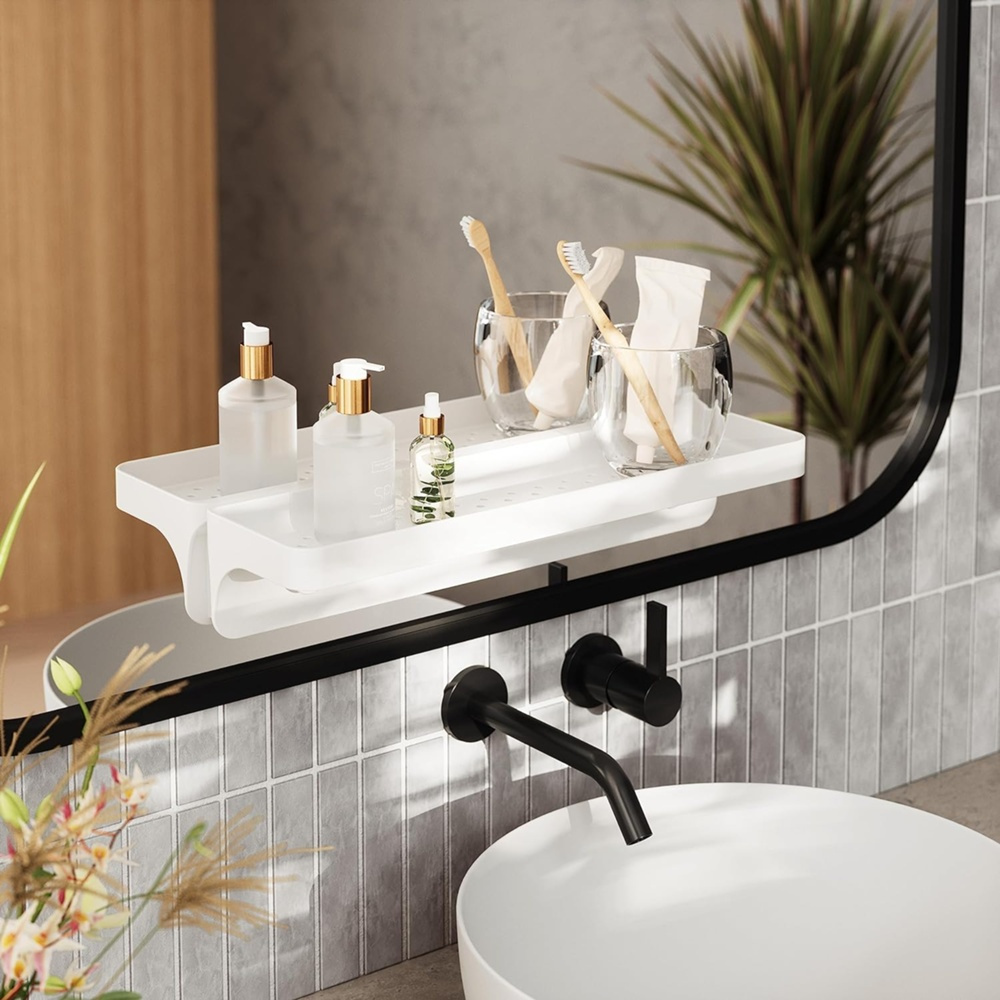 Badrumshylla, Självhäftande, UMBRA FLEX ADHESIVE, 41,3 x 11,6 x H 8,3 cm, Vit i gruppen Förvaring / Badrumsförvaring / Bad- och duschkorgar hos SmartaSaker.se (40079)