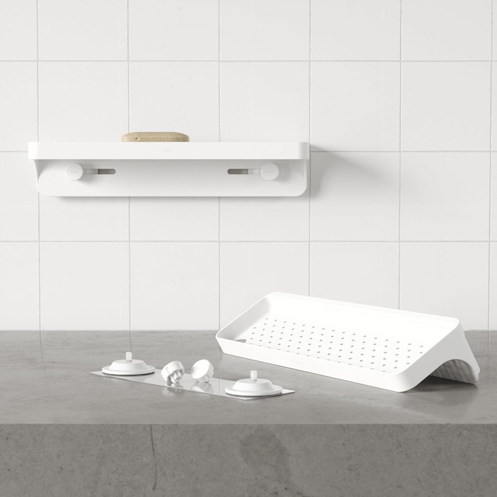 Badrumshylla, Självhäftande, UMBRA FLEX ADHESIVE, 41,3 x 11,6 x H 8,3 cm, Vit i gruppen Förvaring / Badrumsförvaring / Bad- och duschkorgar hos SmartaSaker.se (40079)