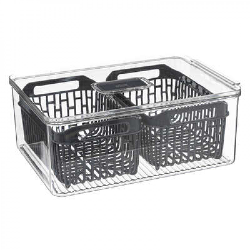 Behållare med 2 durkslag, STAY FRESH BIN, 32,5 x 22,5 x H 12 cm, Klar / Grå i gruppen Förvaring / Köksförvaring / Kylskåpsförvaring hos SmartaSaker.se (40092)