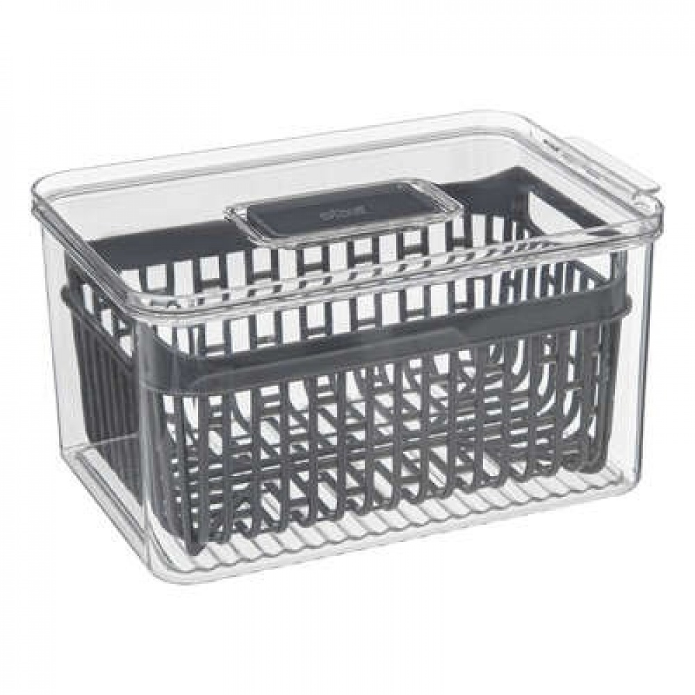 Behållare med durkslag. SMALL STAY FRESH BIN, 24 x 15.5 x H 12 cm, Klar / Grå i gruppen Förvaring / Köksförvaring / Kylskåpsförvaring hos SmartaSaker.se (40093)