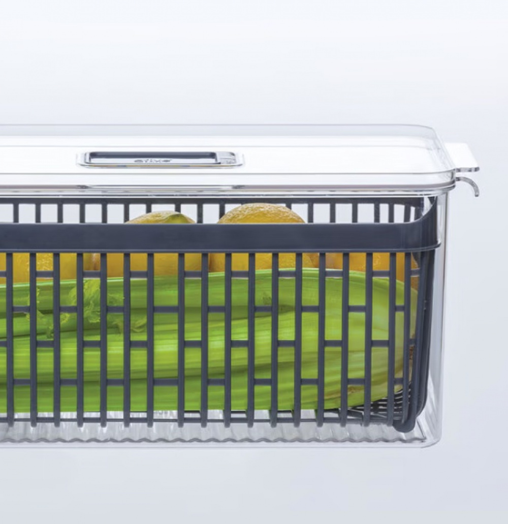 Behållare med durkslag. STAY FRESH BIN, 32,5 x 16,4 x H 15 cm, Klar / Grå i gruppen Förvaring / Köksförvaring hos SmartaSaker.se (40094)