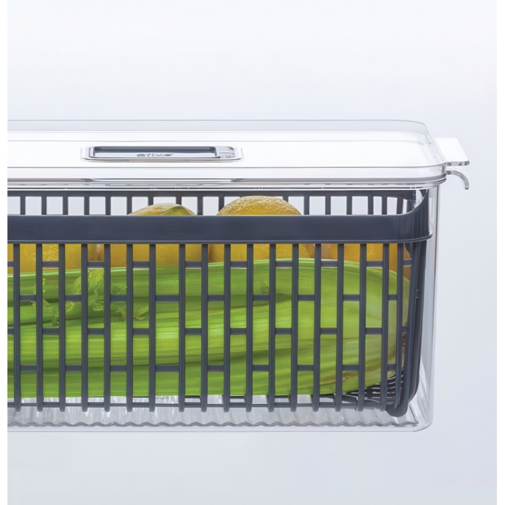 Behållare med durkslag. STAY FRESH BIN, 32,5 x 16,4 x H 15 cm, Klar / Grå i gruppen Förvaring / Köksförvaring hos SmartaSaker.se (40094)