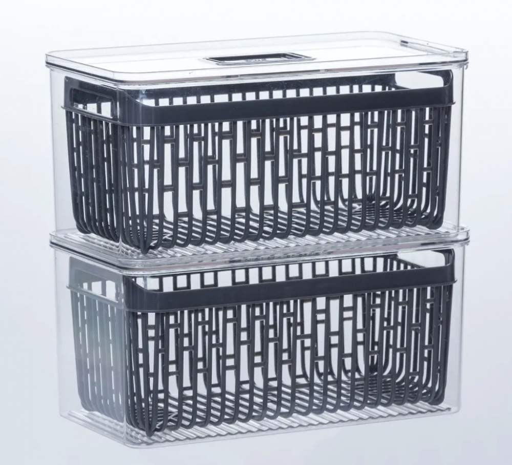 Behållare med durkslag. STAY FRESH BIN, 32,5 x 16,4 x H 15 cm, Klar / Grå i gruppen Förvaring / Köksförvaring hos SmartaSaker.se (40094)