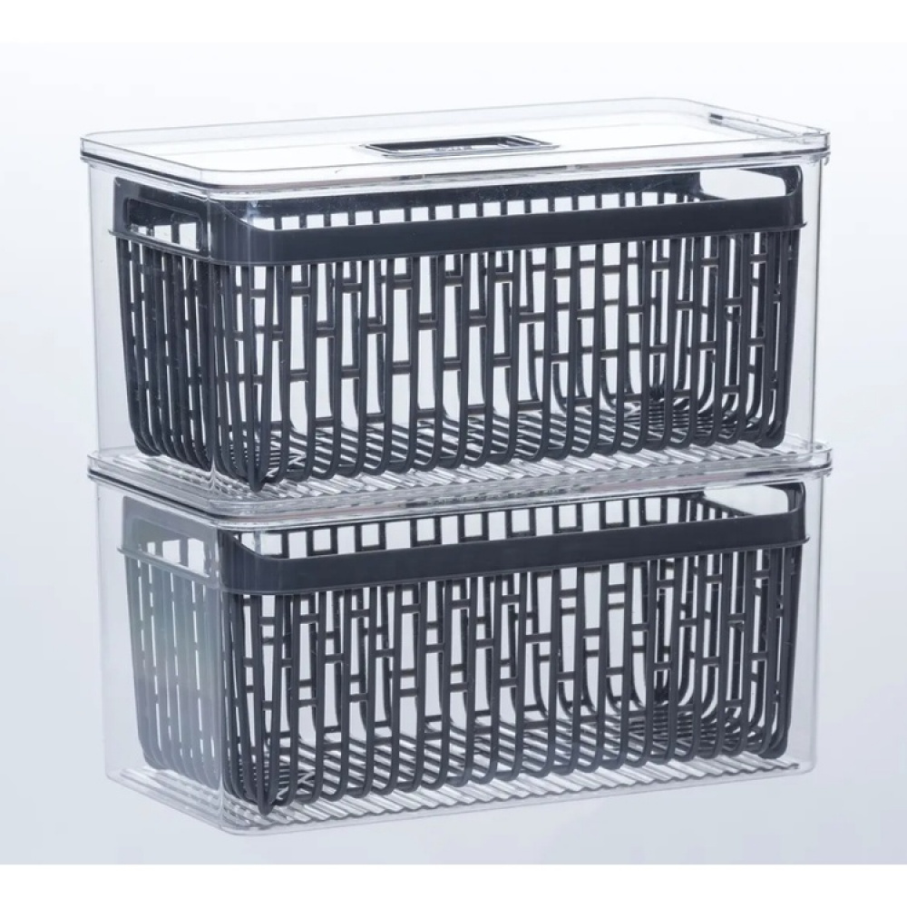 Behållare med durkslag. STAY FRESH BIN, 32,5 x 16,4 x H 15 cm, Klar / Grå i gruppen Förvaring / Köksförvaring hos SmartaSaker.se (40094)