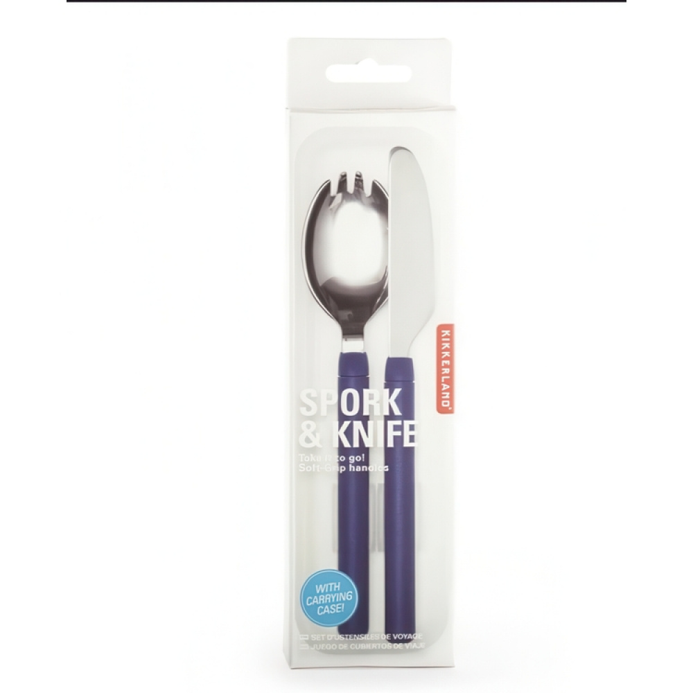 Bestick i fodral, SPORK & KNIFE SET, Kikkerland, Marinblå i gruppen Förvaring / Köksförvaring / Matlådor hos SmartaSaker.se (40099)