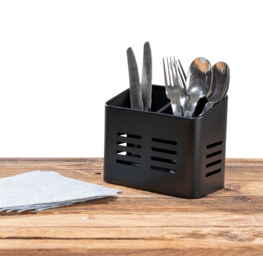 Bestickkorg i metall, BLACK UTENSIL CADDY 16 x 9 x H 13,5 cm, Svart i gruppen Förvaring / Köksförvaring / Organisera köksskåp / Besticklådor hos SmartaSaker.se (40101)