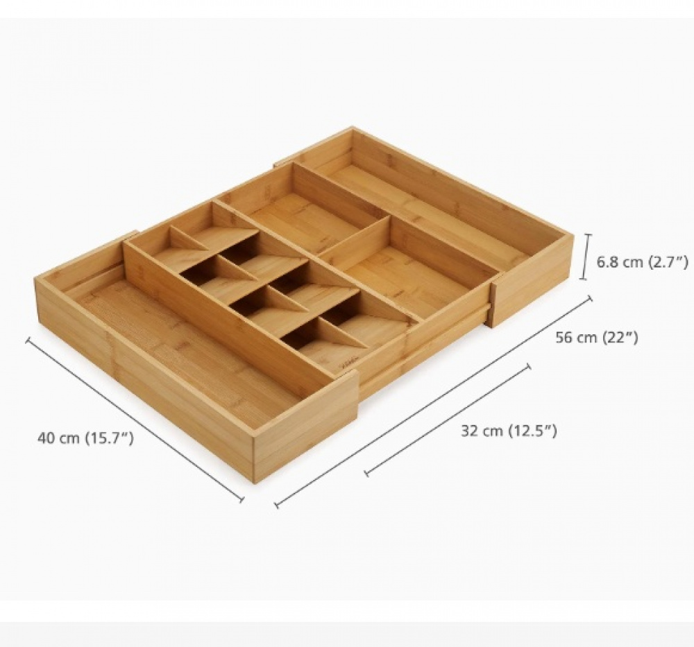 Besticklåda i Bambu, Expanderbar, DRAWERSTORE, Joseph Joseph, 40 x 32~56 x H 6,8 cm, Natur i gruppen Förvaring / Köksförvaring / Organisera köksskåp / Besticklådor hos SmartaSaker.se (40106)
