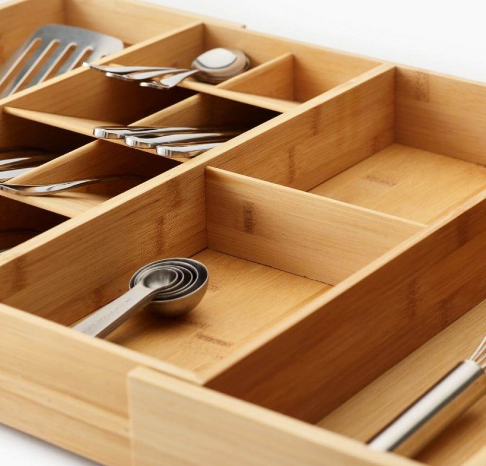 Besticklåda i Bambu, Expanderbar, DRAWERSTORE, Joseph Joseph, 40 x 32~56 x H 6,8 cm, Natur i gruppen Förvaring / Köksförvaring / Organisera köksskåp / Besticklådor hos SmartaSaker.se (40106)
