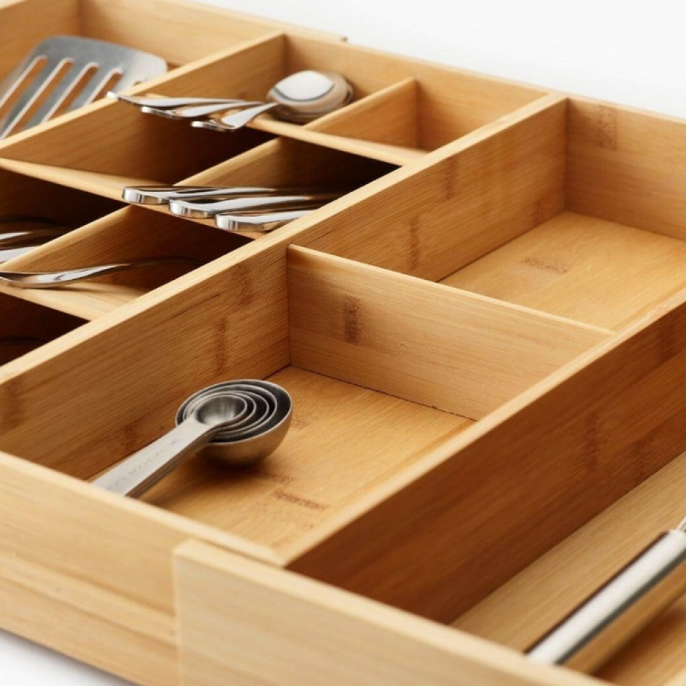 Besticklåda i Bambu, Expanderbar, DRAWERSTORE, Joseph Joseph, 40 x 32~56 x H 6,8 cm, Natur i gruppen Förvaring / Köksförvaring / Organisera köksskåp / Besticklådor hos SmartaSaker.se (40106)