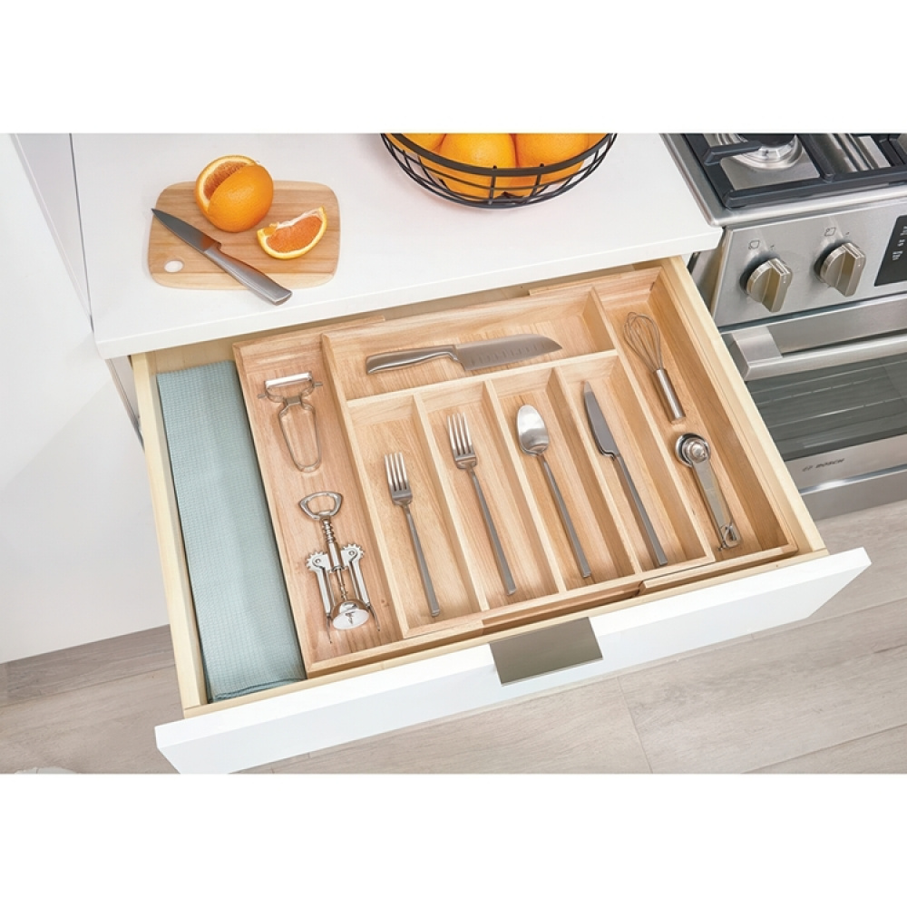 Besticklåda i trä, Expanderbar, PAULOWNIA ECO WOOD, 38 x 34,5~58,5 x H 6,4 cm, Natur i gruppen Förvaring / Köksförvaring / Organisera köksskåp / Besticklådor hos SmartaSaker.se (40109)
