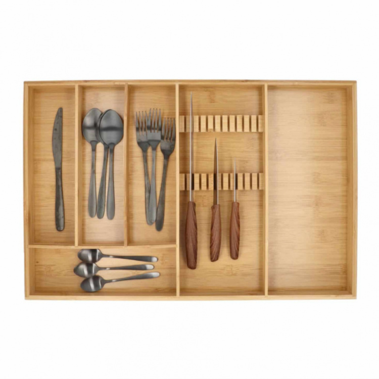 Besticklåda med Knivfack, Bambu, TIDY SMART XXL CUTLERY HOLDER, 38 x 58 x H 5 cm, Natur i gruppen Förvaring / Köksförvaring / Organisera köksskåp / Besticklådor hos SmartaSaker.se (40111)