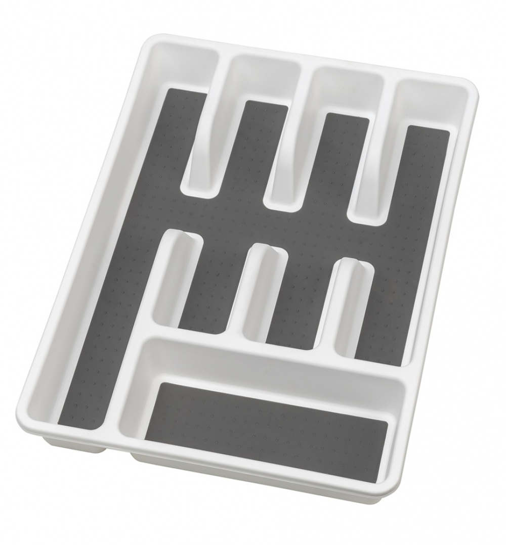 Besticklåda, 5 fack med anti-slip, ANTI-RUTSCH, 36,5 x 26,5 x H 5 cm, Vit / Grå i gruppen Förvaring / Köksförvaring / Organisera köksskåp / Besticklådor hos SmartaSaker.se (40112)