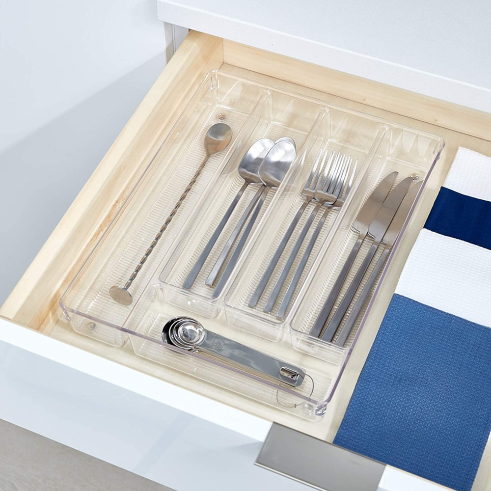 Besticklåda, 5 fack, LINUS SHALLOW CUTLEY TRAY, 35 x 27,3 x H 5,1 cm, Transparent i gruppen Förvaring / Köksförvaring / Organisera köksskåp / Besticklådor hos SmartaSaker.se (40113)