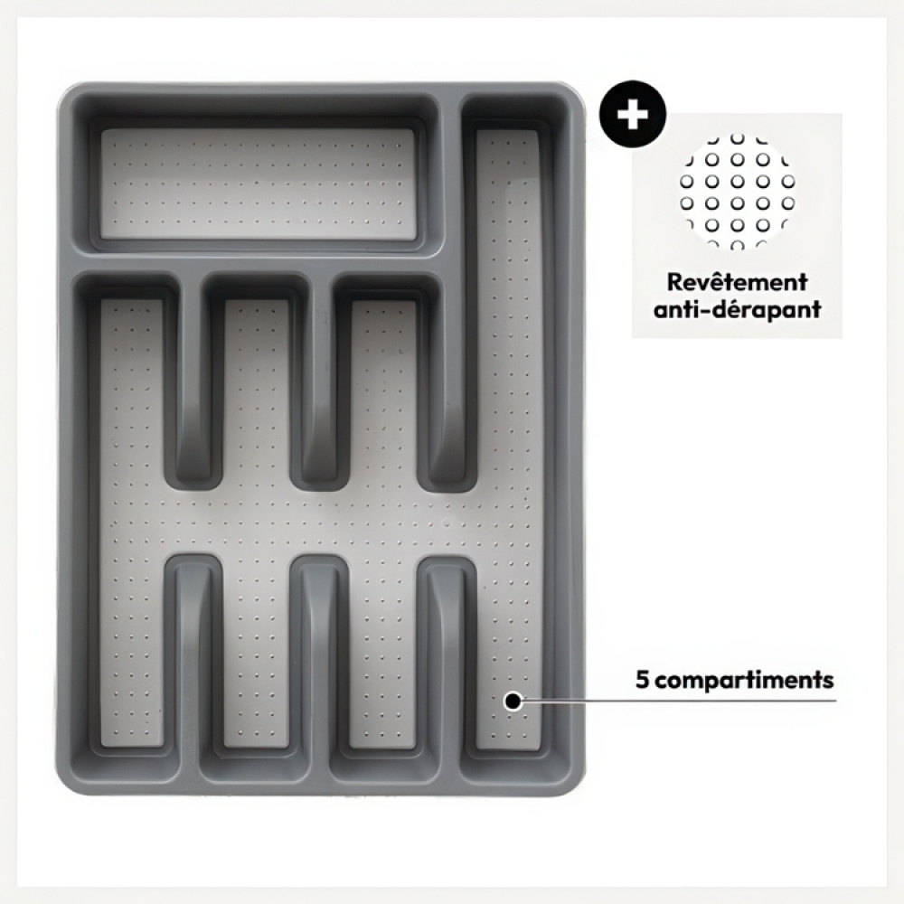 Besticklåda, 5 fack, NON SLIP RANGE-COUVERTS, 36,5 x 26.5 x H 5 cm, Grå i gruppen Förvaring / Köksförvaring / Organisera köksskåp / Besticklådor hos SmartaSaker.se (40114)
