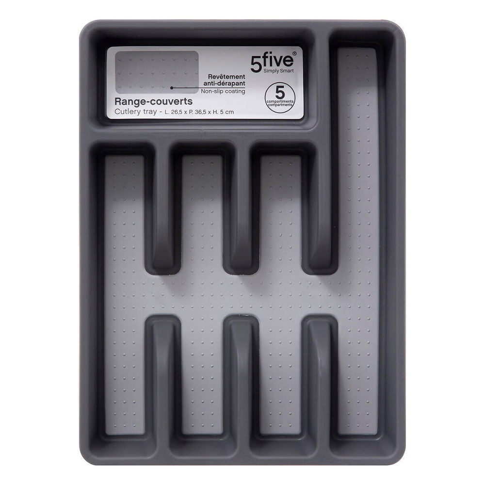 Besticklåda, 5 fack, NON SLIP RANGE-COUVERTS, 36,5 x 26.5 x H 5 cm, Grå i gruppen Förvaring / Köksförvaring / Organisera köksskåp / Besticklådor hos SmartaSaker.se (40114)