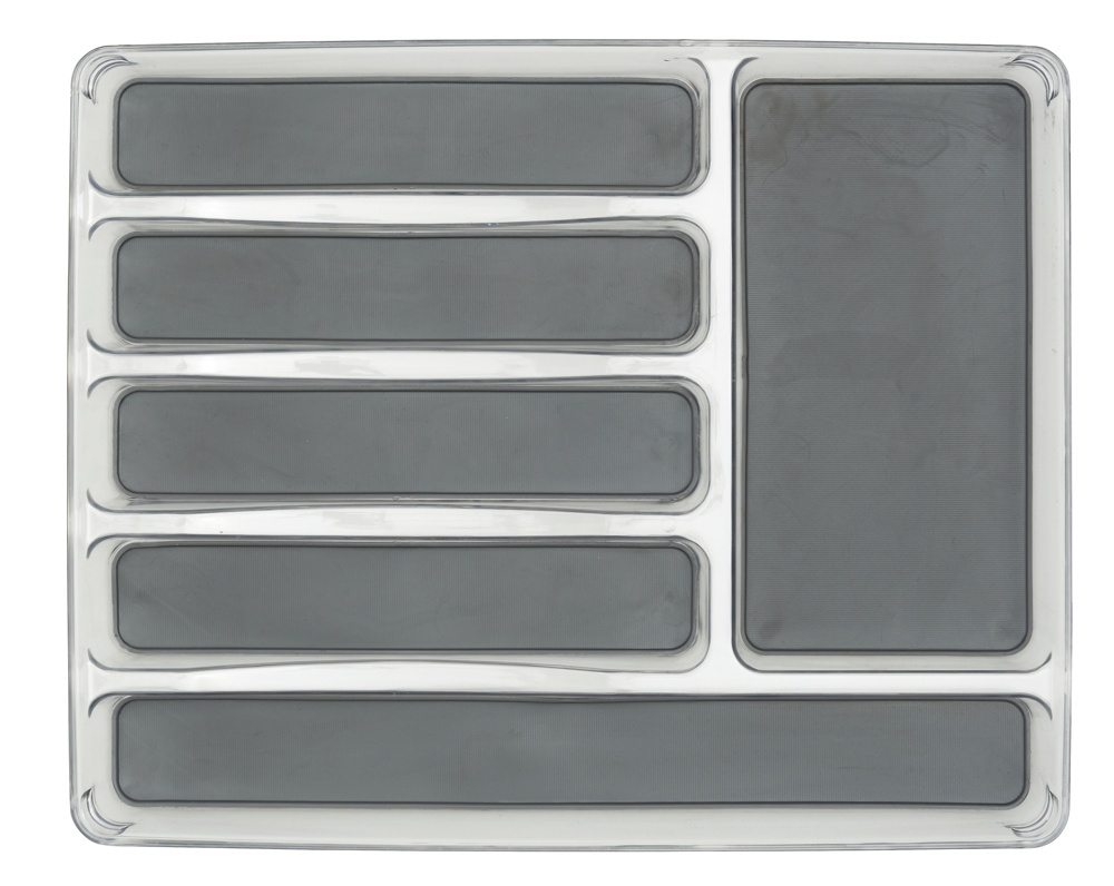 Besticklåda, 6 fack, ANTI-SLIP ORGANIZER, 40 x 32 x H 4,5 cm, Klar / Ljusgrå i gruppen Förvaring / Köksförvaring / Organisera köksskåp / Besticklådor hos SmartaSaker.se (40118)