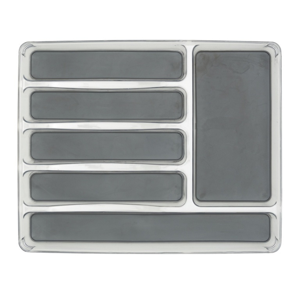Besticklåda, 6 fack, ANTI-SLIP ORGANIZER, 40 x 32 x H 4,5 cm, Klar / Ljusgrå i gruppen Förvaring / Köksförvaring / Organisera köksskåp / Besticklådor hos SmartaSaker.se (40118)