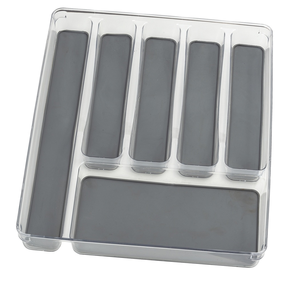 Besticklåda, 6 fack, ANTI-SLIP ORGANIZER, 40 x 32 x H 4,5 cm, Klar / Ljusgrå i gruppen Förvaring / Köksförvaring / Organisera köksskåp / Besticklådor hos SmartaSaker.se (40118)