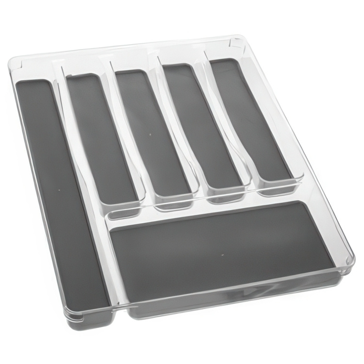 Besticklåda, 6 fack, TIDY SMART ORGANIZER, 40 x 32 x H 4,5 cm, Klar / Mörkgrå i gruppen Förvaring / Köksförvaring / Organisera köksskåp / Besticklådor hos SmartaSaker.se (40119)
