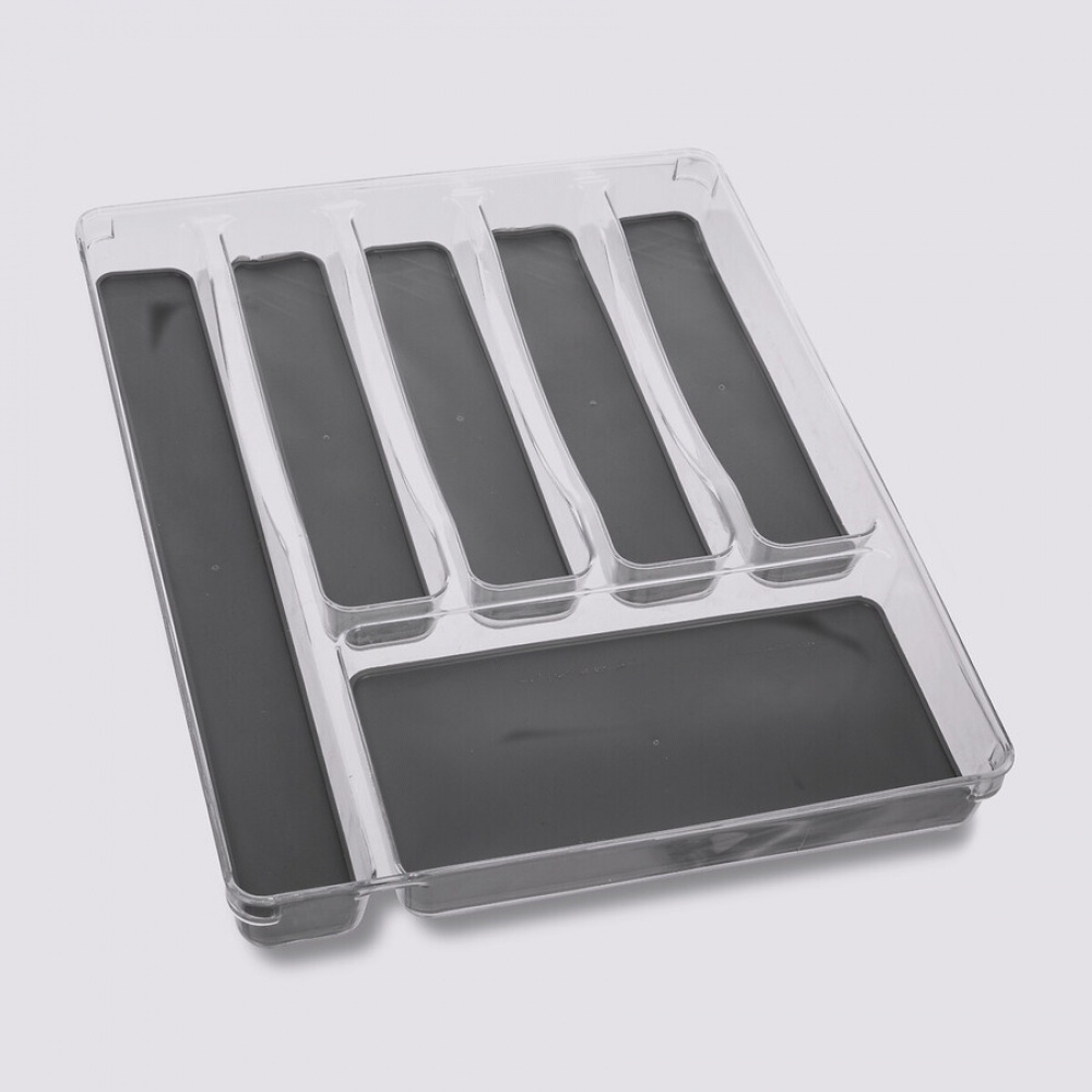Besticklåda, 6 fack, TIDY SMART ORGANIZER, 40 x 32 x H 4,5 cm, Klar / Mörkgrå i gruppen Förvaring / Köksförvaring / Organisera köksskåp / Besticklådor hos SmartaSaker.se (40119)