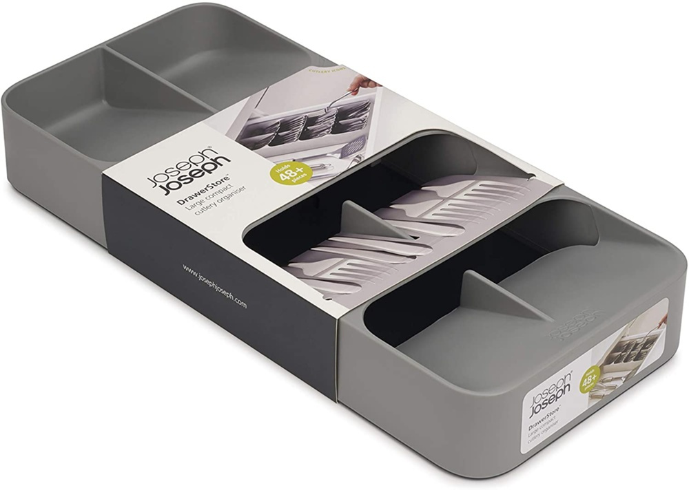 Besticklåda, 8 fack, DRAWERSTORE COMPACT TWIN, Joseph Joseph, 39 x 17,5 x H5,5cm, Grå i gruppen Förvaring / Köksförvaring / Organisera köksskåp / Besticklådor hos SmartaSaker.se (40120)
