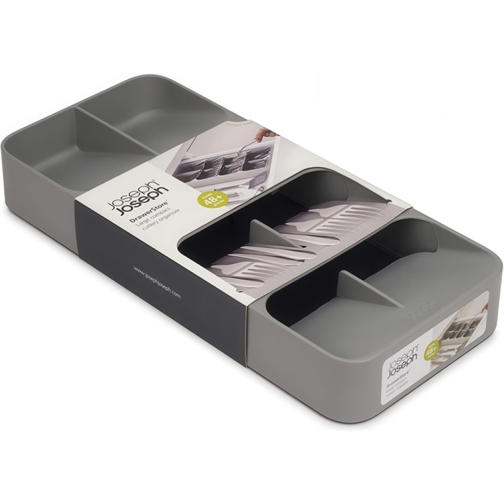 Besticklåda, 8 fack, DRAWERSTORE COMPACT TWIN, Joseph Joseph, 39 x 17,5 x H5,5cm, Grå i gruppen Förvaring / Köksförvaring / Organisera köksskåp / Besticklådor hos SmartaSaker.se (40120)