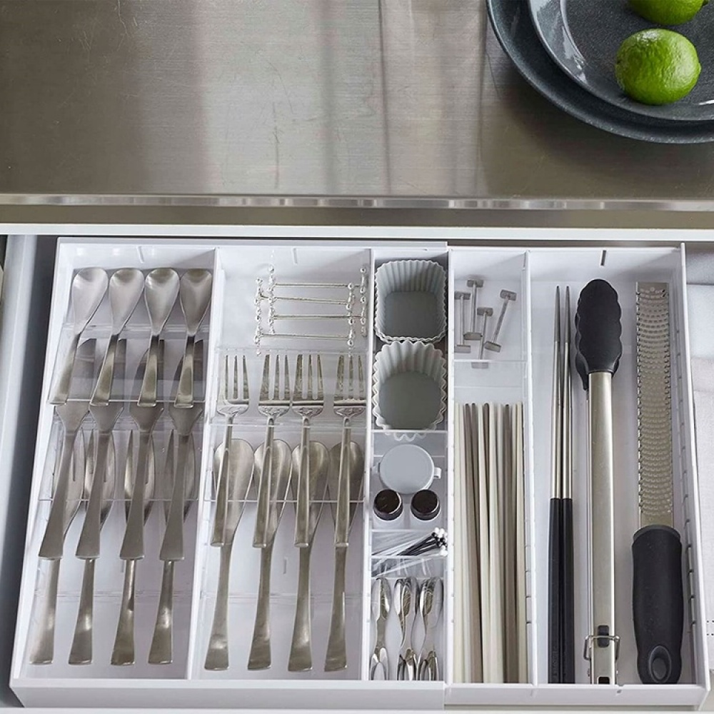 Besticklåda, Justerbar, TOWER CUTLERY CASE, Yamazaki, 35 x 30~47,5 x H 5,5 cm i gruppen Förvaring / Köksförvaring / Organisera köksskåp / Besticklådor hos SmartaSaker.se (40125)