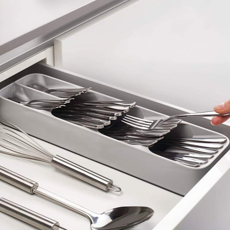 Besticklåda, Smal, 5 fack, DRAWERSTORE COMPACT, Joseph Joseph, 39,8 x 11,4 x H5,8 cm, Grå i gruppen Förvaring / Köksförvaring / Organisera köksskåp / Besticklådor hos SmartaSaker.se (40126)