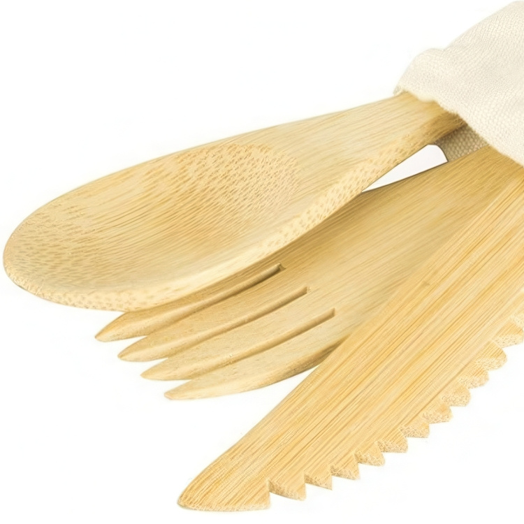 Bestickset i kraftig bambu, Återanvändbara, PEBBLY BAMBOO CUTLERY SET, Natur i gruppen Förvaring / Köksförvaring / Matlådor hos SmartaSaker.se (40127)