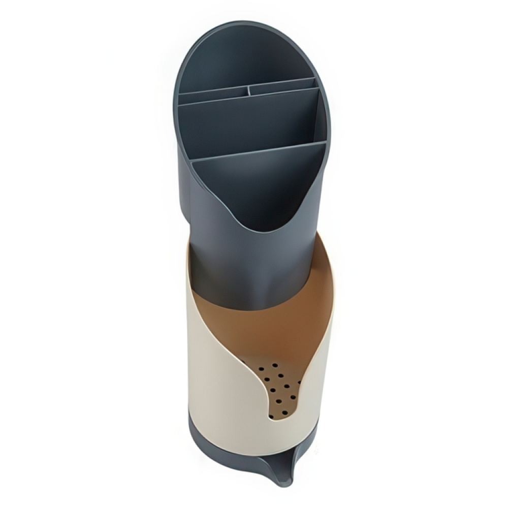 Bestickställ med fack, DRAINER NEO, 12,8 x 11 x H 20,2 cm, Beige / Grå i gruppen Förvaring / Köksförvaring / Diskställ och diskbänk hos SmartaSaker.se (40130)