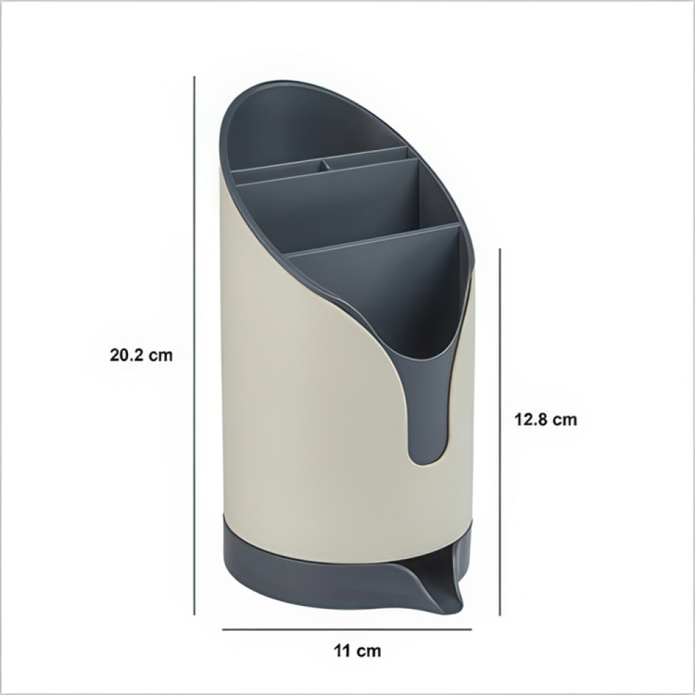 Bestickställ med fack, DRAINER NEO, 12,8 x 11 x H 20,2 cm, Beige / Grå i gruppen Förvaring / Köksförvaring / Diskställ och diskbänk hos SmartaSaker.se (40130)