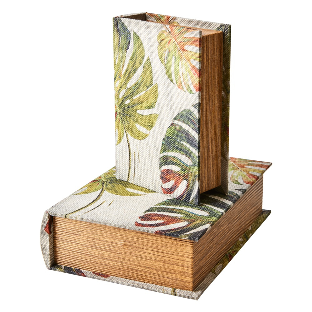 Boklåda, Dold Förvaring, MONSTRERA, SMALL, 20 x 14 x H 6 cm, Grå / Grön i gruppen Förvaring / Förvaringslådor / Småförvaring hos SmartaSaker.se (40160)