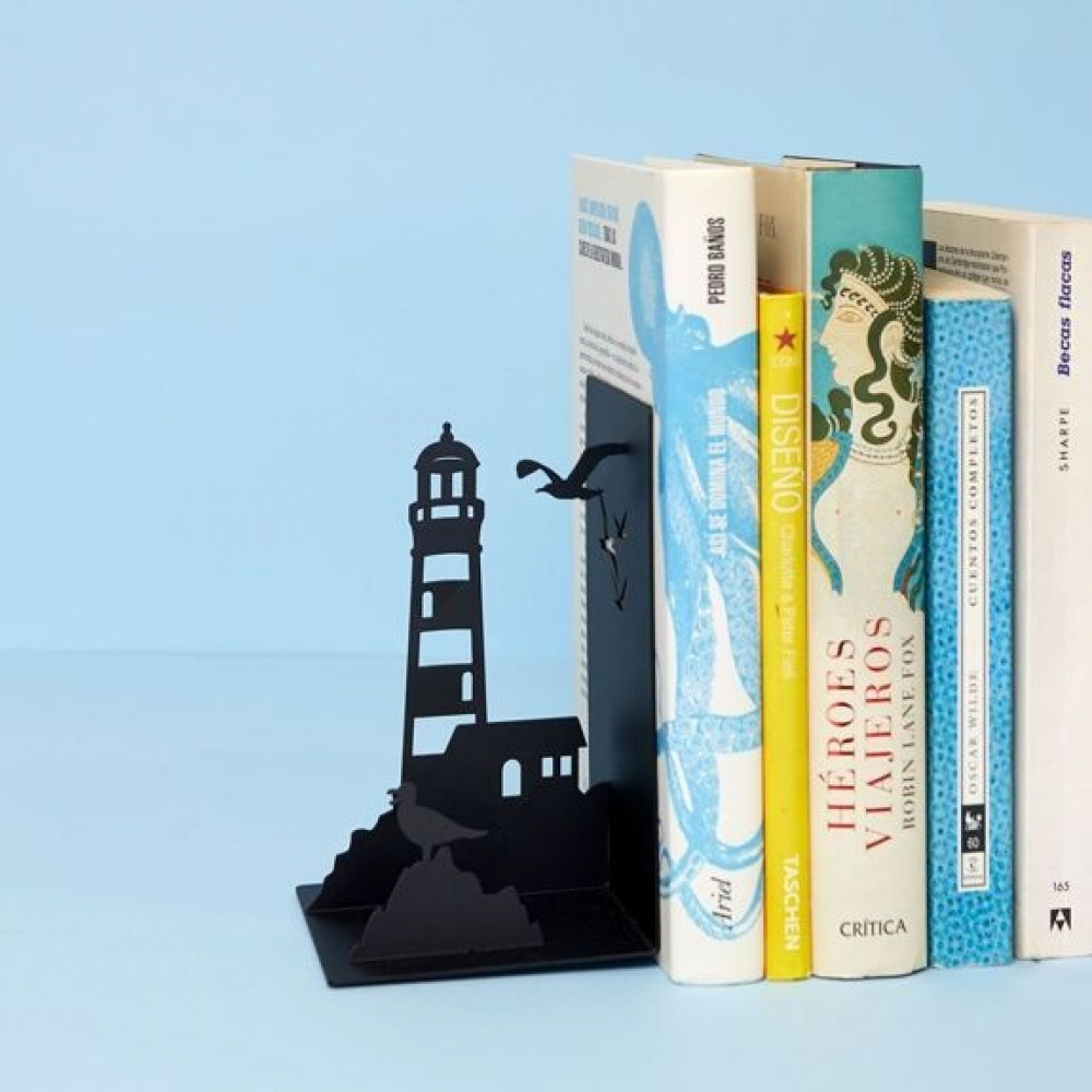 Bokstöd i metall, LIGHTHOUSE, 10 x 10 x H 16 cm, Svart i gruppen Förvaring / Barnrumsförvaring hos SmartaSaker.se (40176)