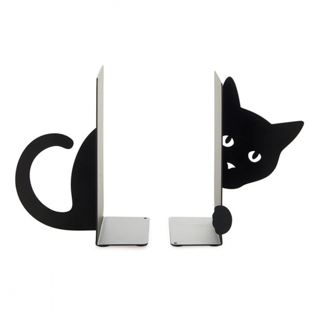 Bokstöd i metall, 2 delar, HIDDEN CAT, 10 x13,5 x H 16 cm, Svart i gruppen Förvaring / Kontorsmaterial hos SmartaSaker.se (40182)