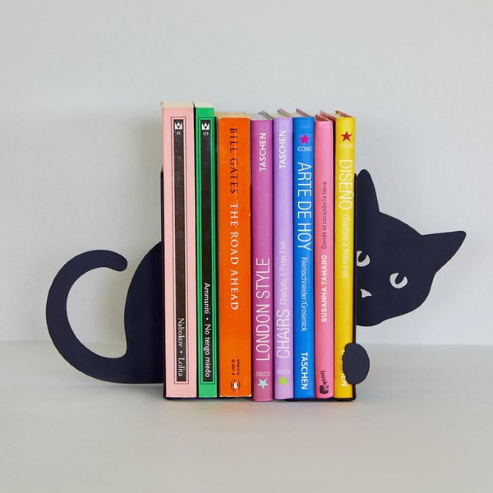 Bokstöd i metall, 2 delar, HIDDEN CAT, 10 x13,5 x H 16 cm, Svart i gruppen Förvaring / Kontorsmaterial hos SmartaSaker.se (40182)