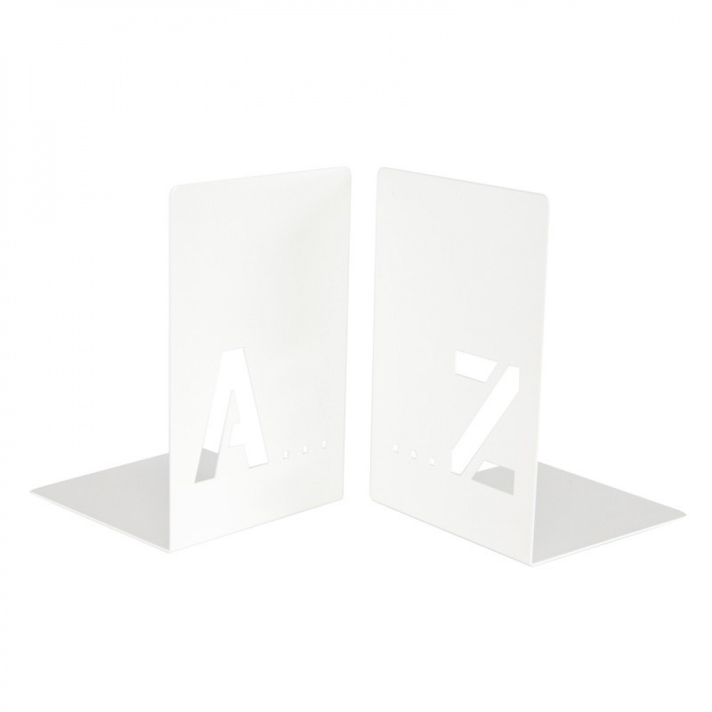 Bokstöd i metall, 2 st, BOOKENDS A - Z, 12 x 12 x H 18 cm, Vita i gruppen Förvaring / Kontorsmaterial hos SmartaSaker.se (40187)