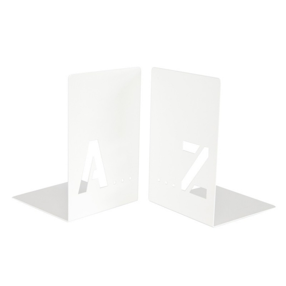 Bokstöd i metall, 2 st, BOOKENDS A - Z, 12 x 12 x H 18 cm, Vita i gruppen Förvaring / Kontorsmaterial hos SmartaSaker.se (40187)