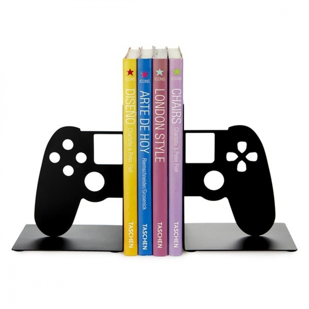 Bokstöd i metall, 2 st, JOYPAD VIDEOGAME HOLDERS, Svarta i gruppen Förvaring / Kontorsmaterial hos SmartaSaker.se (40189)