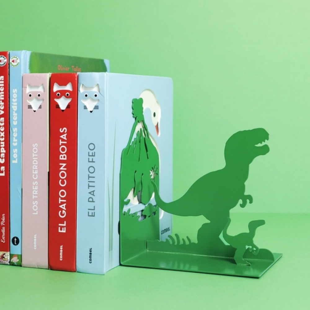 Bokstöd i metall, JURASSIC, 13 x 10 x H 16 cm, Grön i gruppen Förvaring / Kontorsmaterial / Bokstöd hos SmartaSaker.se (40200)