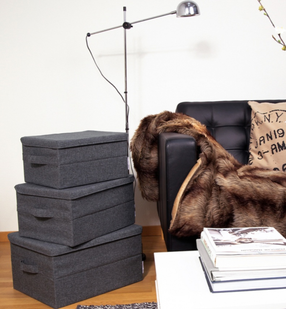 Box i tyg med lock, BIGSO MEDIUM SOFT STORAGE 40 x 30 x H 22 cm, Grå i gruppen Förvaring / Förvaringslådor / BigSo förvaringslådor hos SmartaSaker.se (40222)