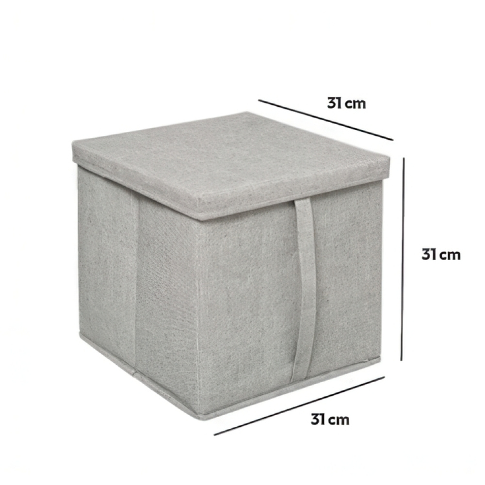 Box i tyg med lock, ORGA STORAGE BOX CUBE, 31 x 31 x H 31 cm, Beige-Grå i gruppen Förvaring / Garderobsförvaring hos SmartaSaker.se (40226)