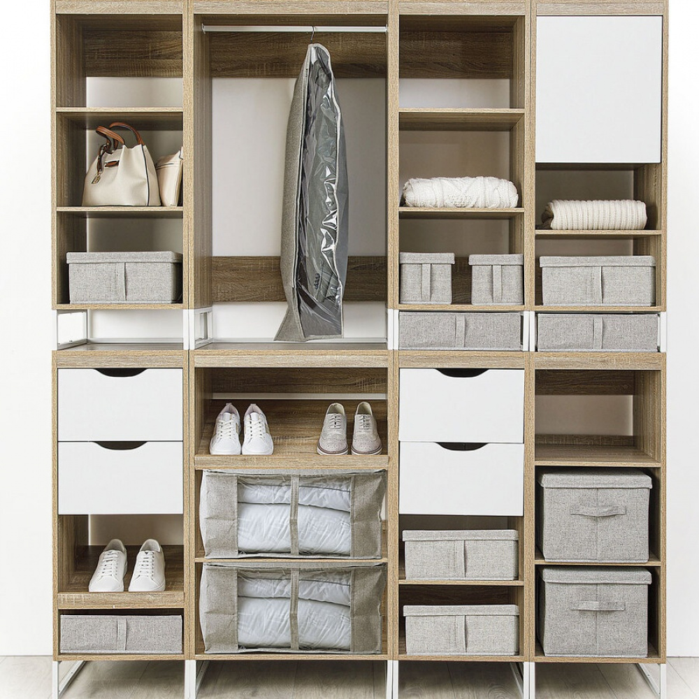 Box i tyg med lock, ORGA STORAGE BOX MEDIUM, 31 x 31 x H 15 cm, Beige-Grå i gruppen Förvaring / Garderobsförvaring hos SmartaSaker.se (40228)