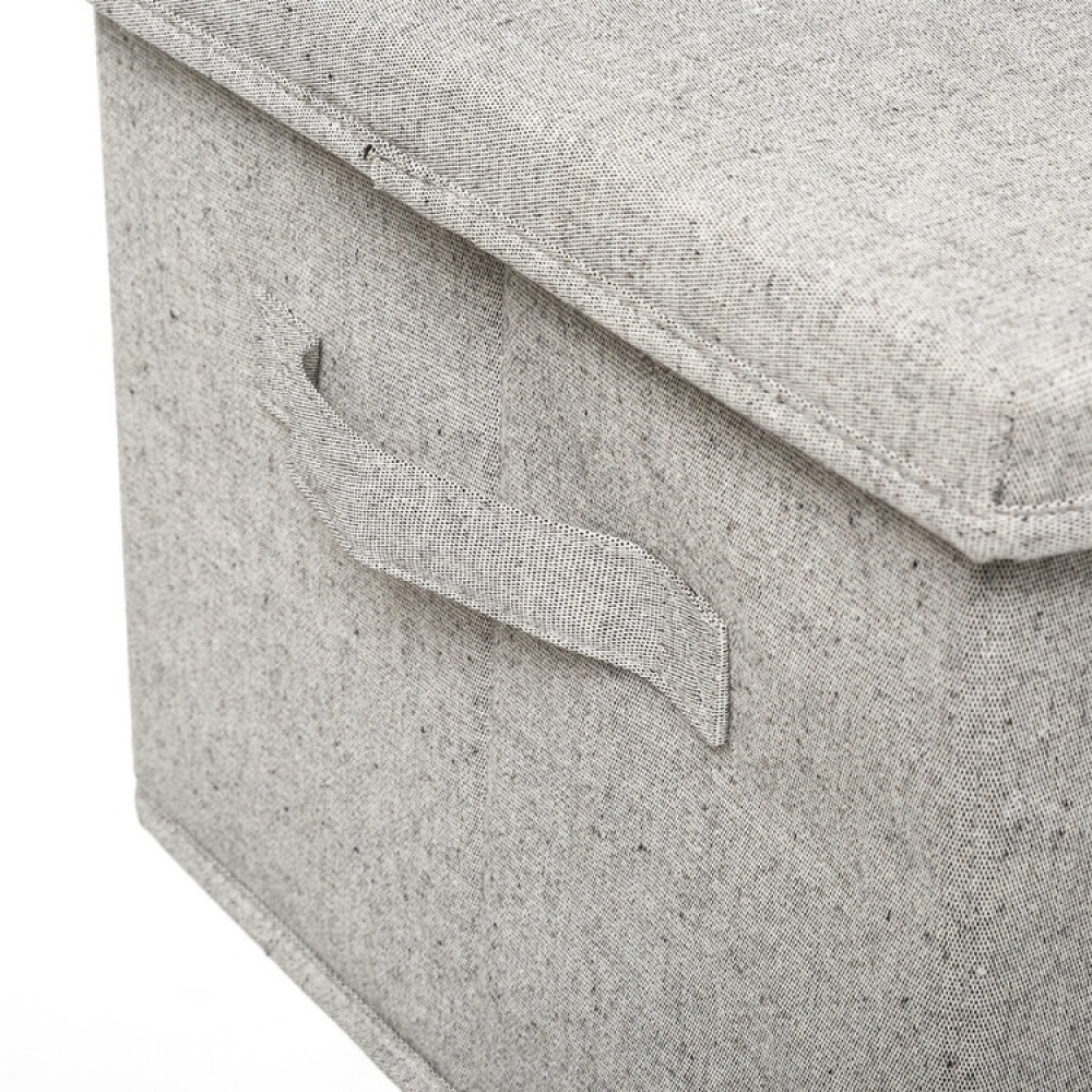 Box i tyg med lock, ORGA STORAGE BOX MEDIUM, 31 x 31 x H 15 cm, Beige-Grå i gruppen Förvaring / Garderobsförvaring hos SmartaSaker.se (40228)