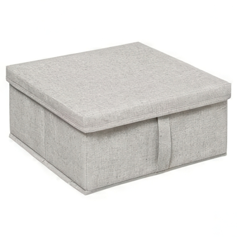 Box i tyg med lock, ORGA STORAGE BOX MEDIUM, 31 x 31 x H 15 cm, Beige-Grå i gruppen Förvaring / Garderobsförvaring hos SmartaSaker.se (40228)