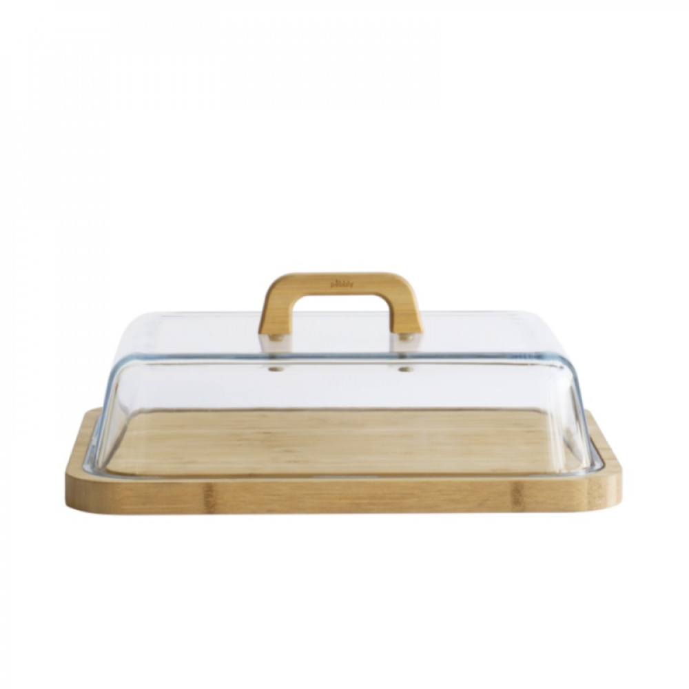 Bricka av bambu med glaslock, PEBBLY PLATEAU Ã FROMAGE, 34 x 25 x H 9,5 cm, Klar / Natur i gruppen Förvaring / Köksförvaring / Kylskåpsförvaring hos SmartaSaker.se (40237)