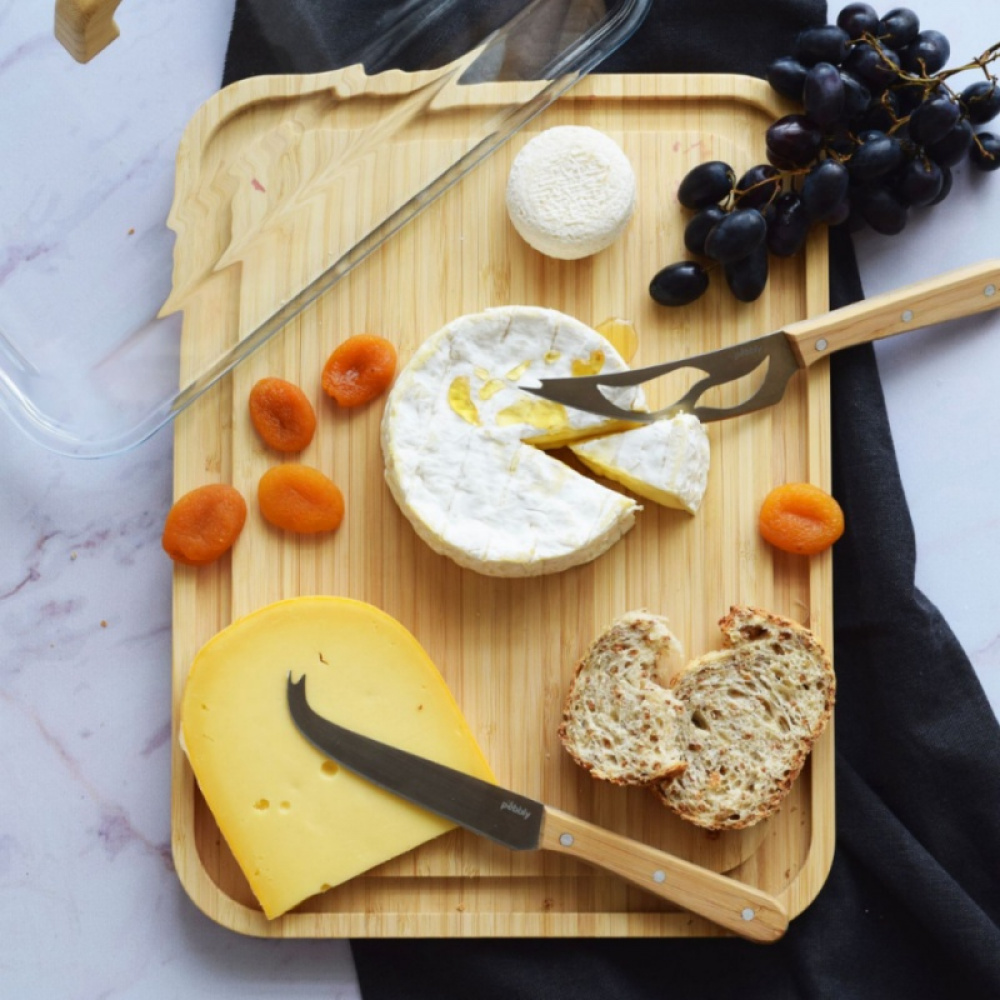 Bricka av bambu med glaslock, PEBBLY PLATEAU Ã FROMAGE, 34 x 25 x H 9,5 cm, Klar / Natur i gruppen Förvaring / Köksförvaring / Kylskåpsförvaring hos SmartaSaker.se (40237)